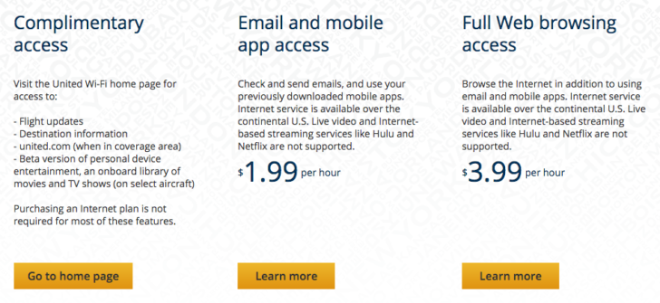 United WiFi prices