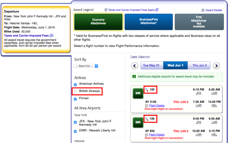 American Airlines award search 12