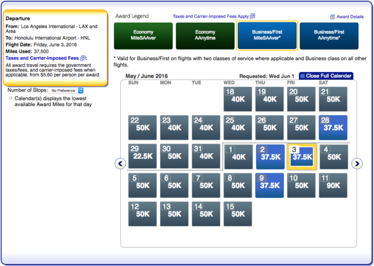 American Airlines award search 4