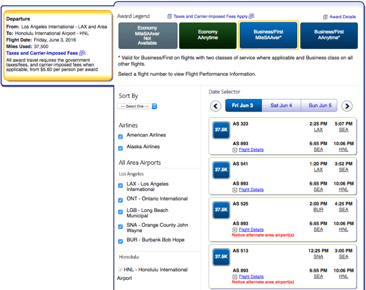 American Airlines award search 5