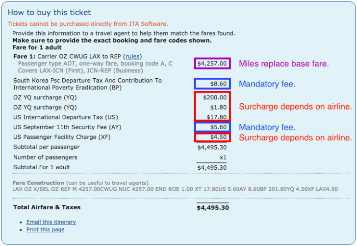 Fuel surcharges on Asiana