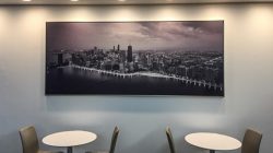 a picture of a city on a wall