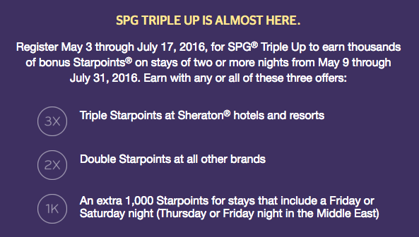 SPG Triple Up offer