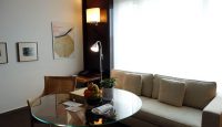 a room with a couch and a table