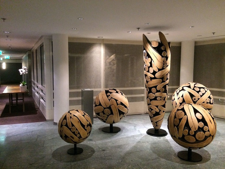 a group of sculptures in a room
