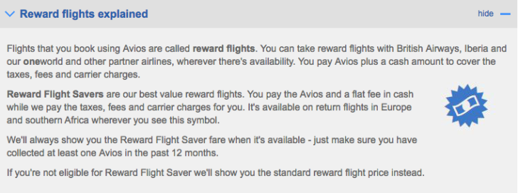 British Airways reward flight saver