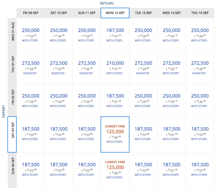 Delta round trip calendar