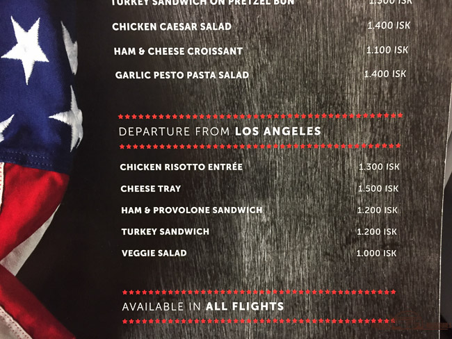 WOW Air Los Angeles menu