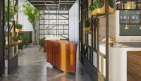 a reception desk in a building