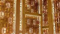 a wall with lights and squares
