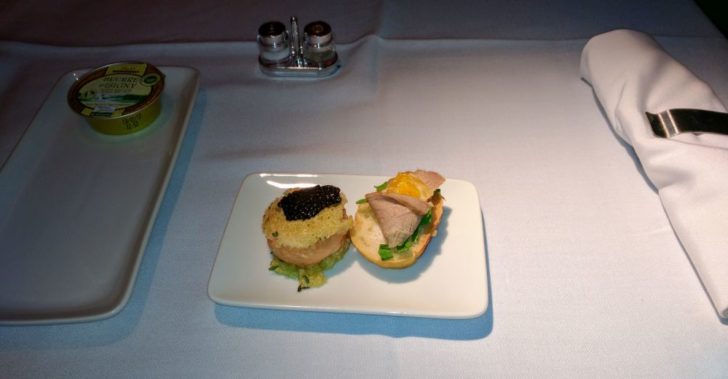 American Airlines First class canapes