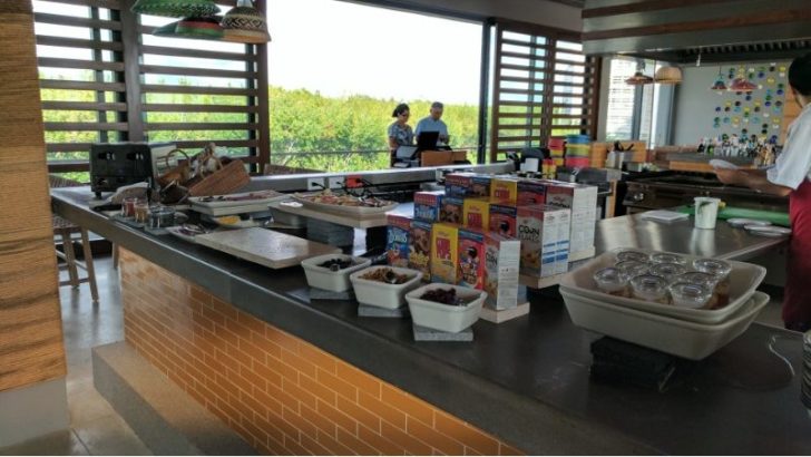 a counter with food on it