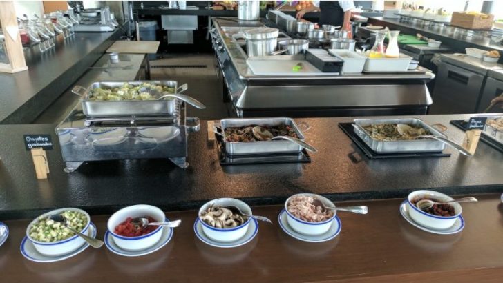 a row of food on a counter