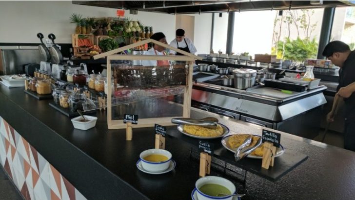 a kitchen with food on the counter