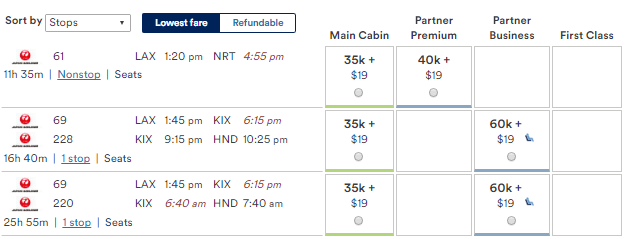 JAL award price