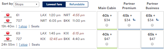 Prices to Bangkok are more expensive than Japan