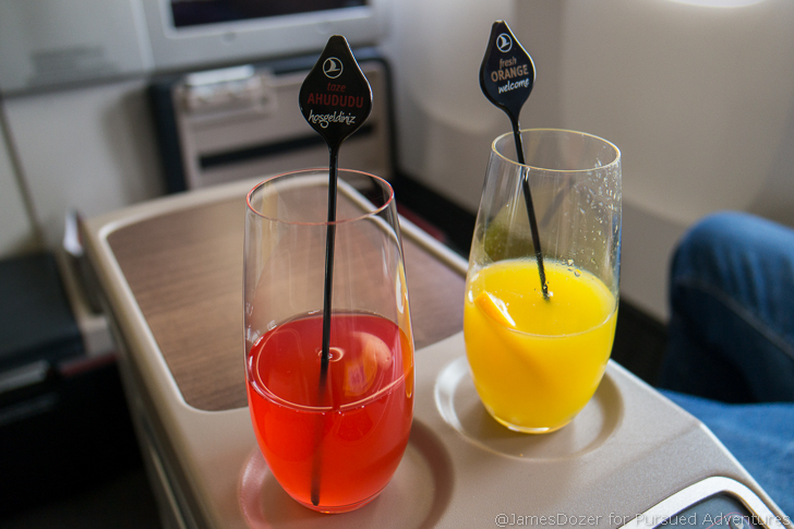 Turkish Airlines Business Class pre-departure beverage