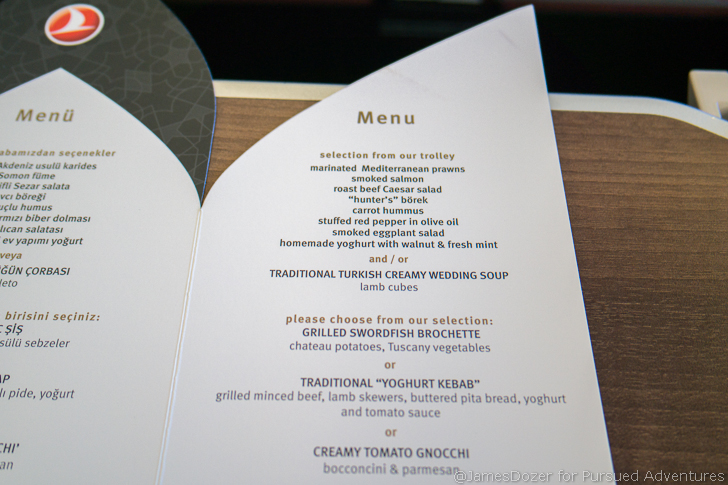 Turkish Airlines Business Class menu