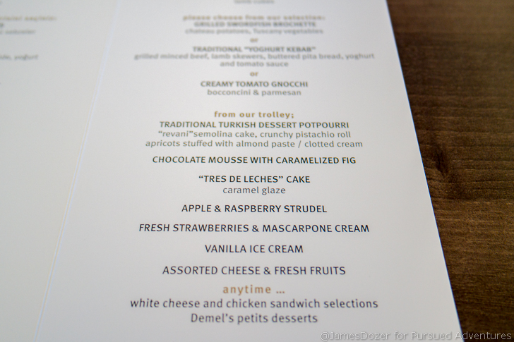 Turkish Airlines Business Class menu