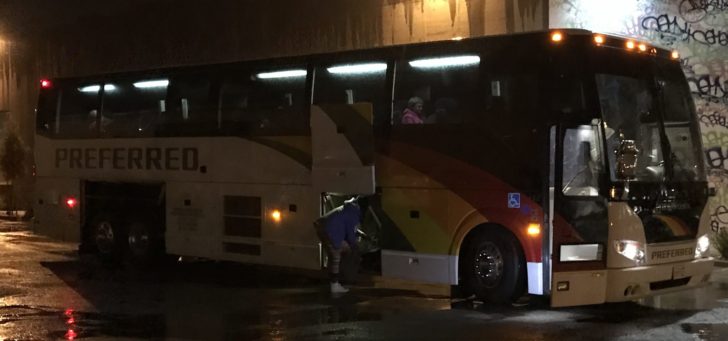 a bus with people on it