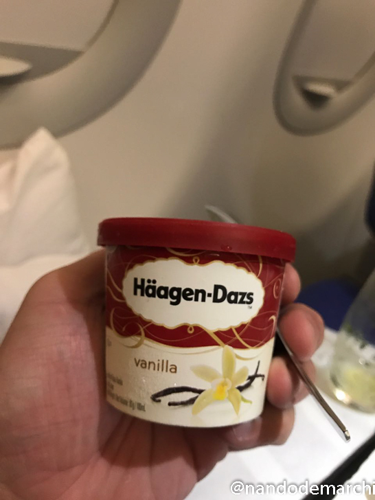 a hand holding a container of vanilla ice cream