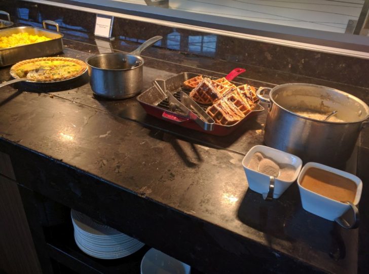 a counter with food on it