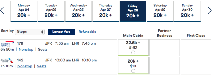 a screenshot of a flight schedule
