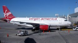 Virgin America A320 squats on Delta Gates at Love Field
