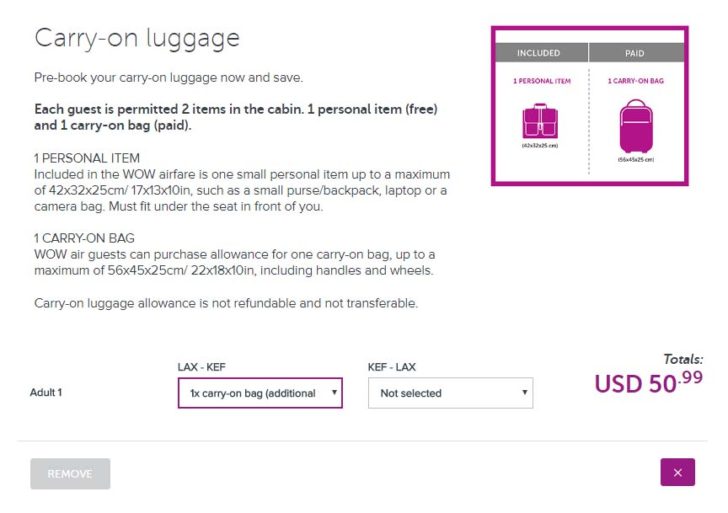 WOW Air eliminates free carry-on bag