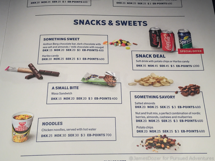 a menu of snacks and sweets