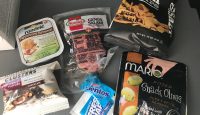 a group of packages of food