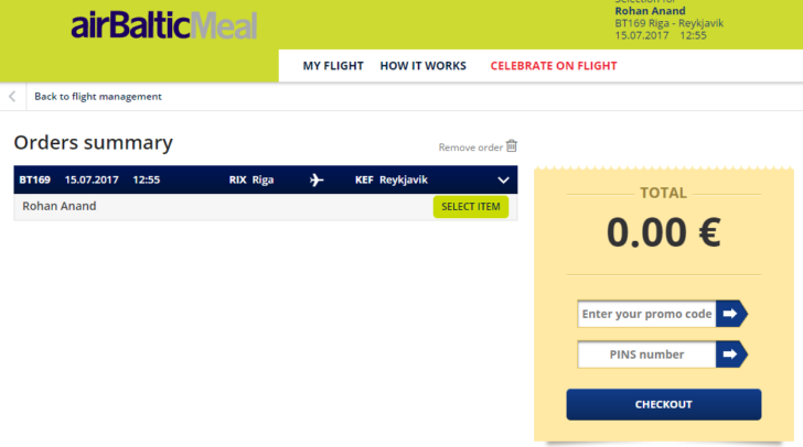 a screenshot of a flight registration form
