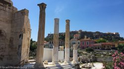 a group of pillars in a city