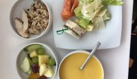 a plate of food and a bowl of soup