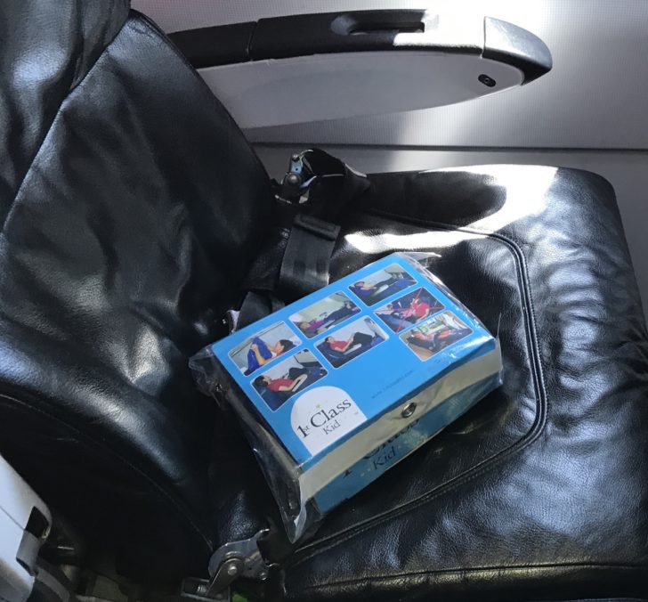 a blue box on a black seat