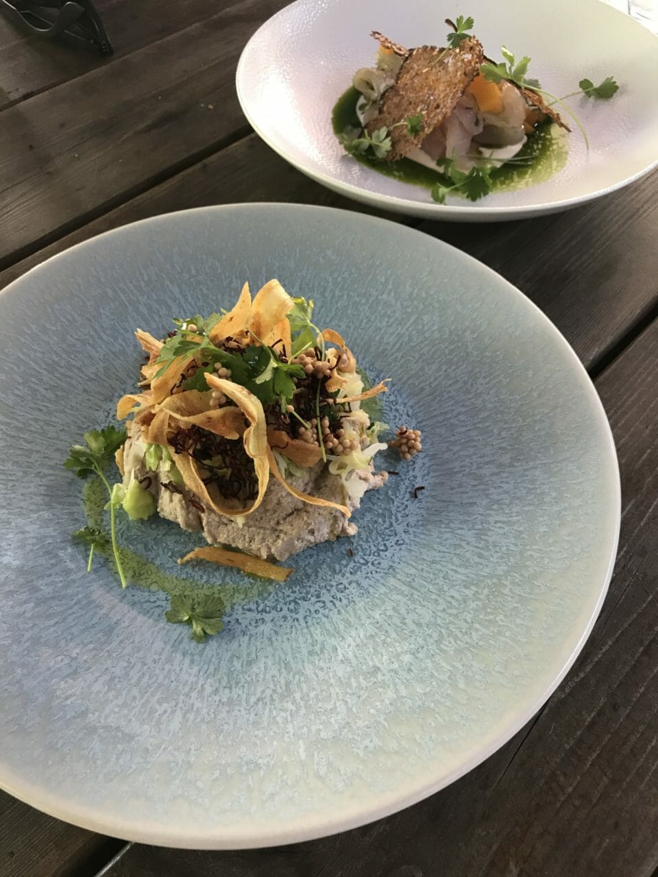 two plates of food on a table