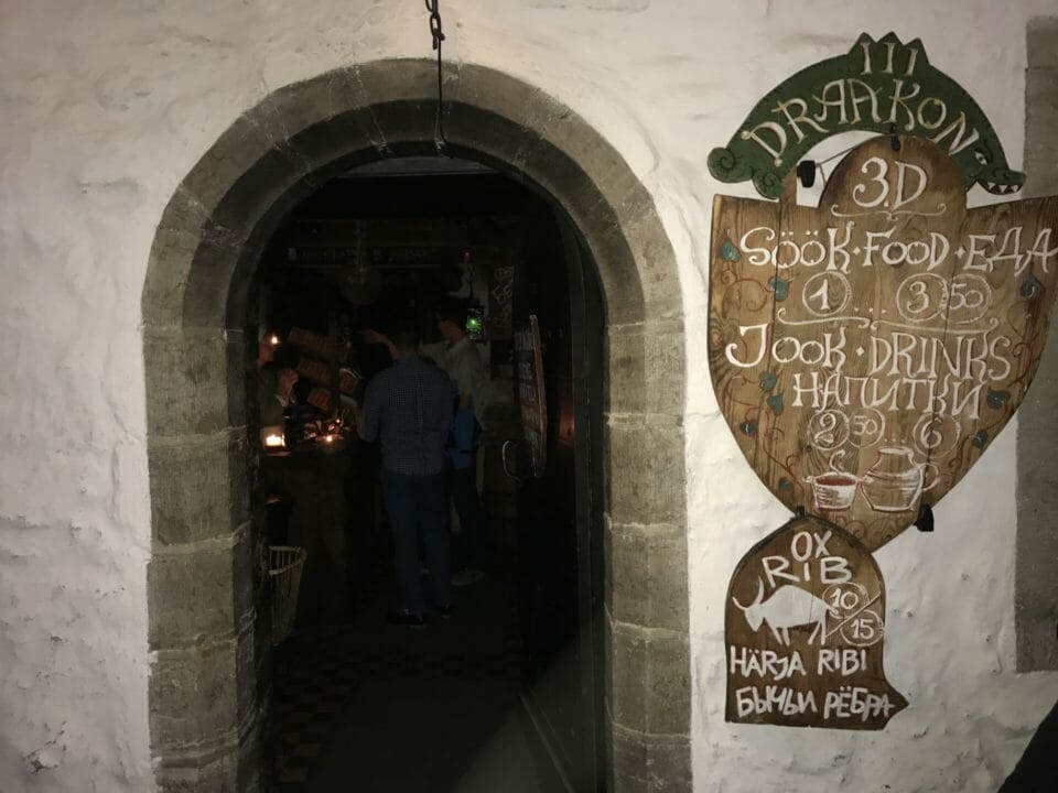 a doorway with signs on it