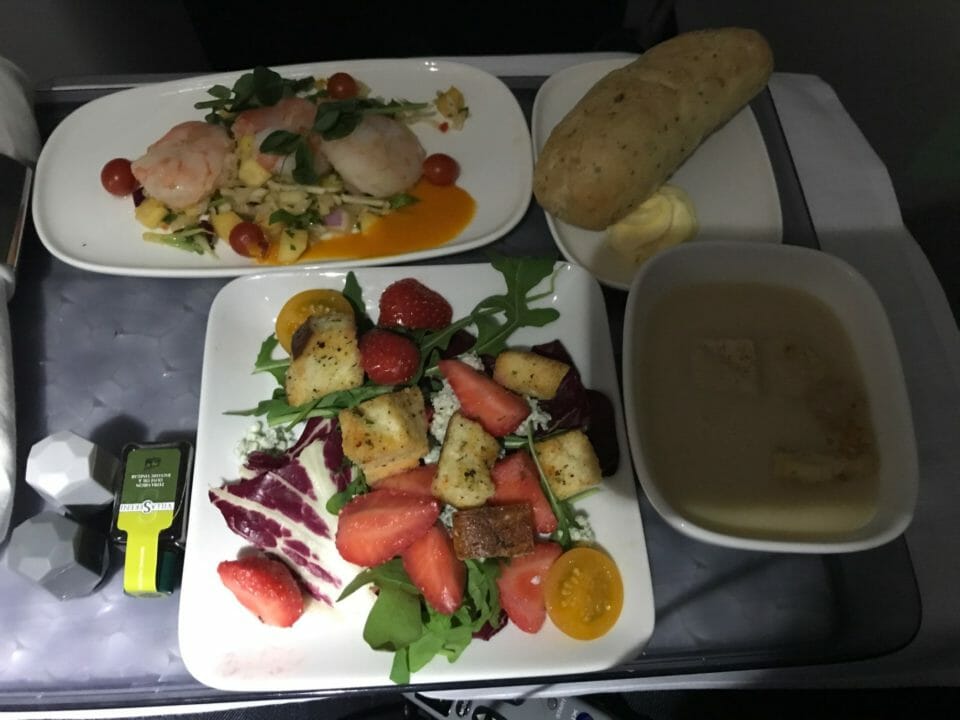 a plate of food on a tray