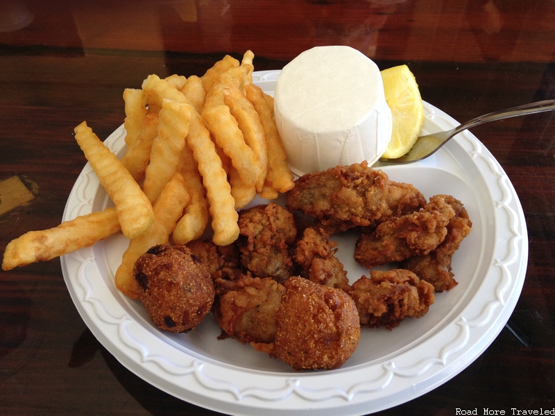 Fried oysters and hush puppies