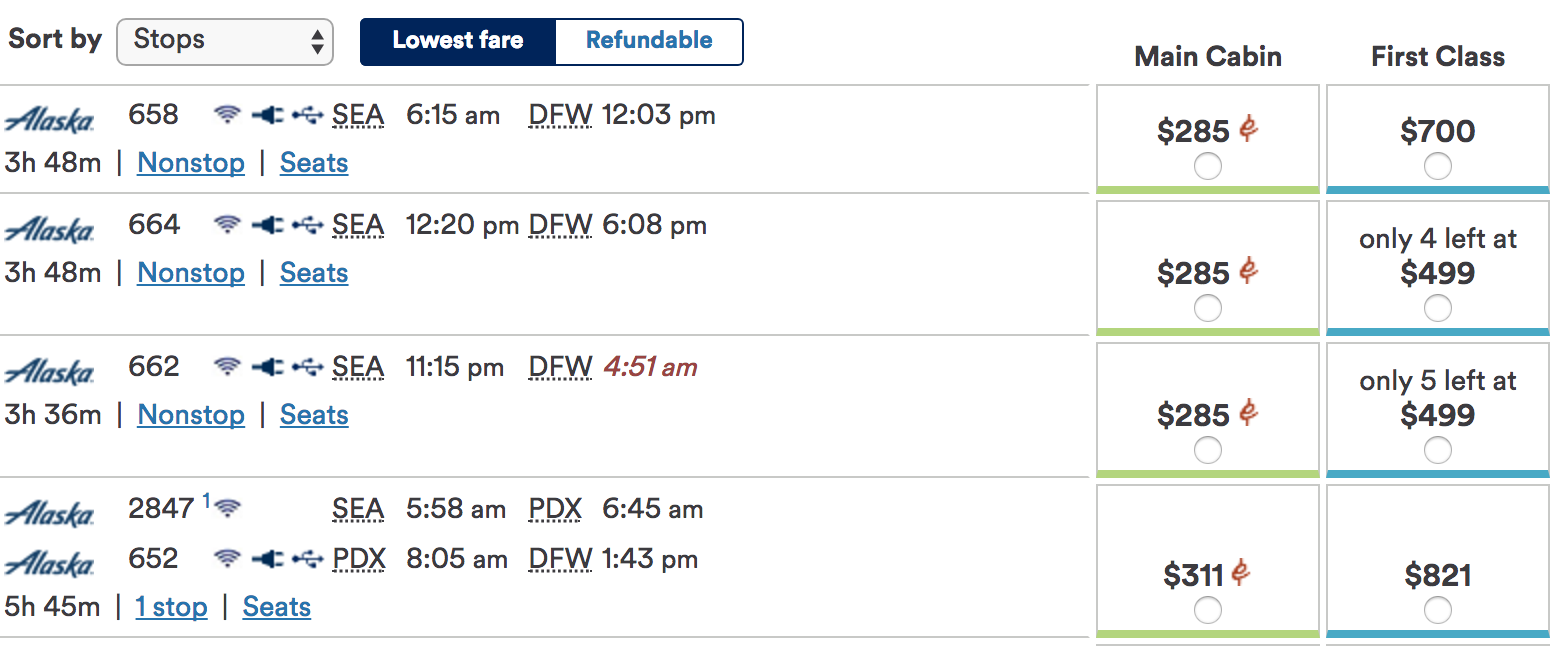 a screenshot of a flight schedule