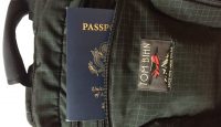 a passport in a backpack