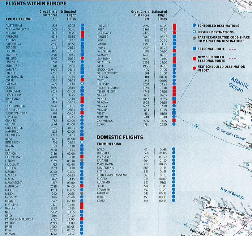 a map of the flight schedule