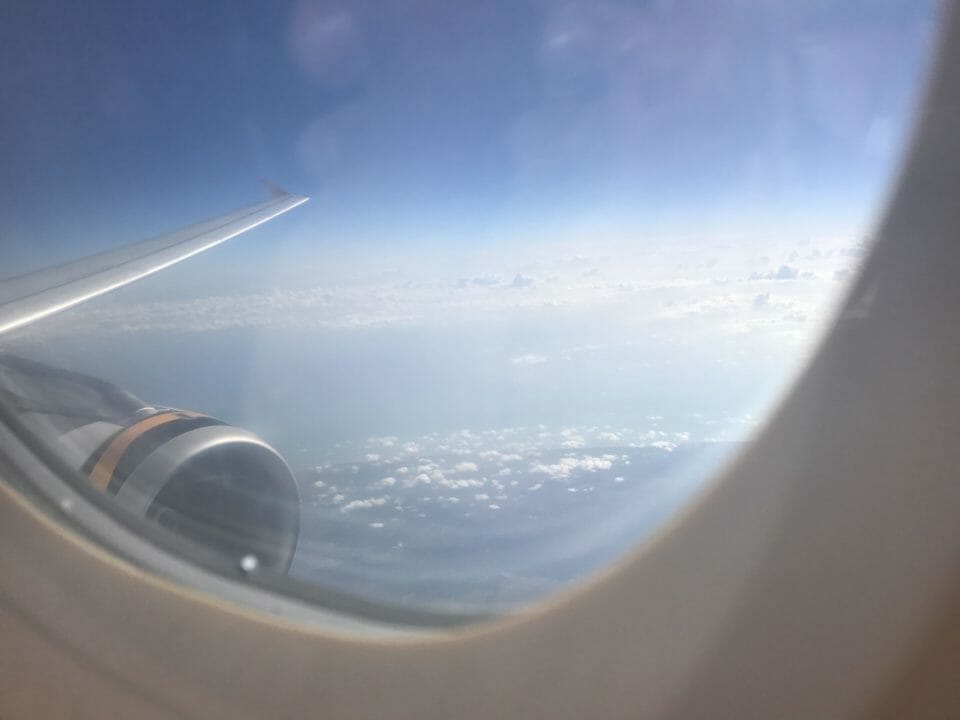 a view of the sky from an airplane window