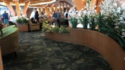 a room with plants and people
