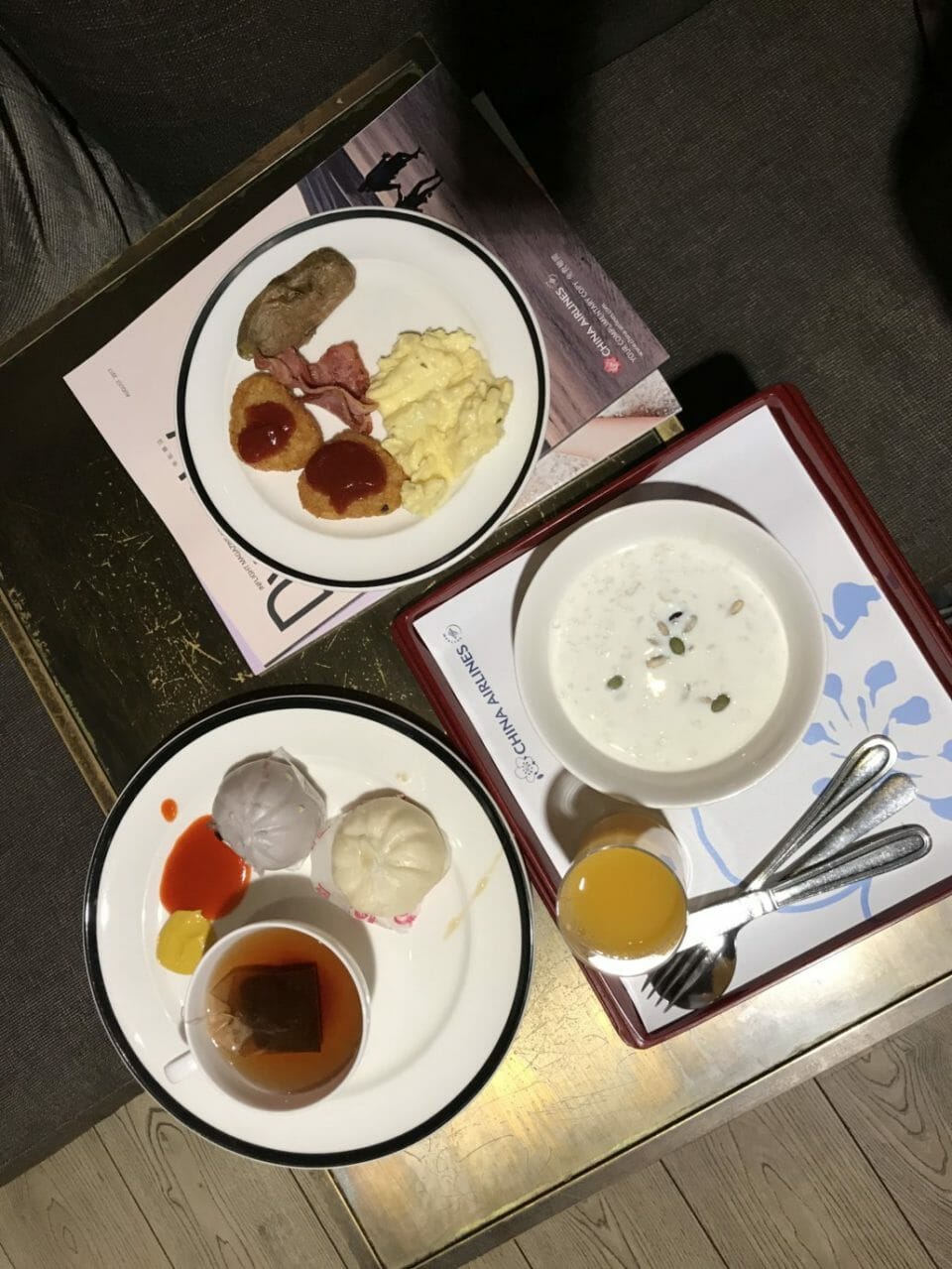 a plate of food on a tray