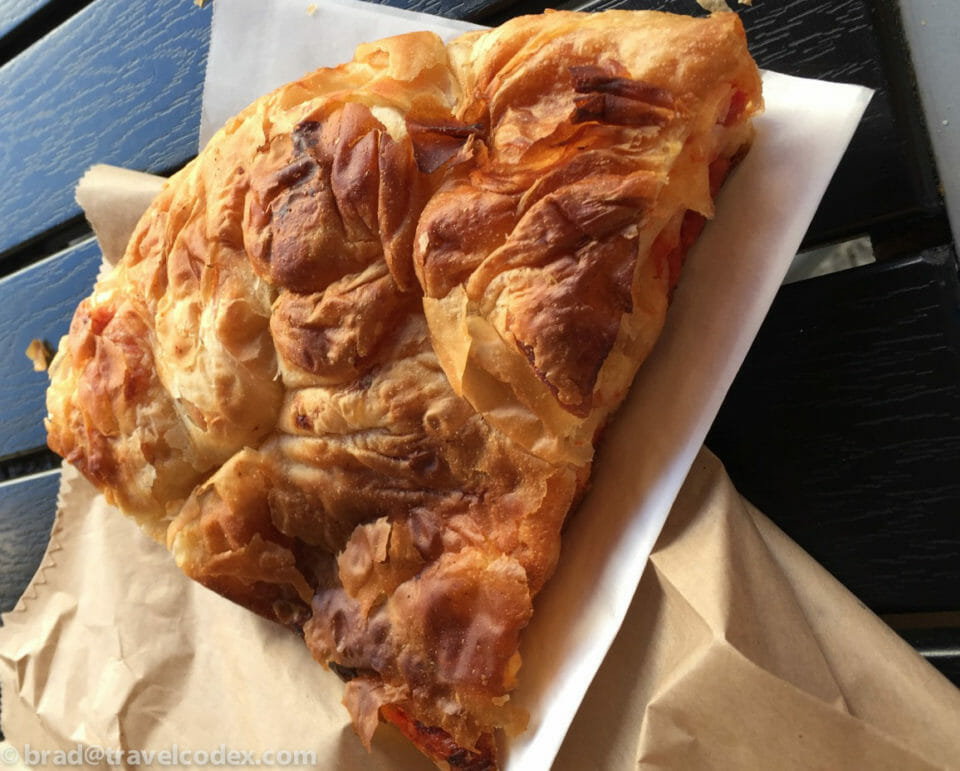 a piece of food on a paper bag