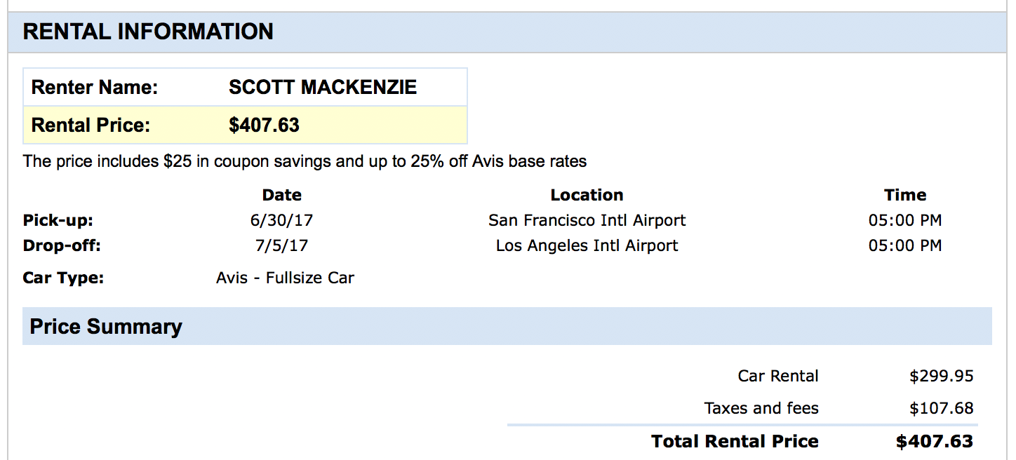 a screenshot of a car rental