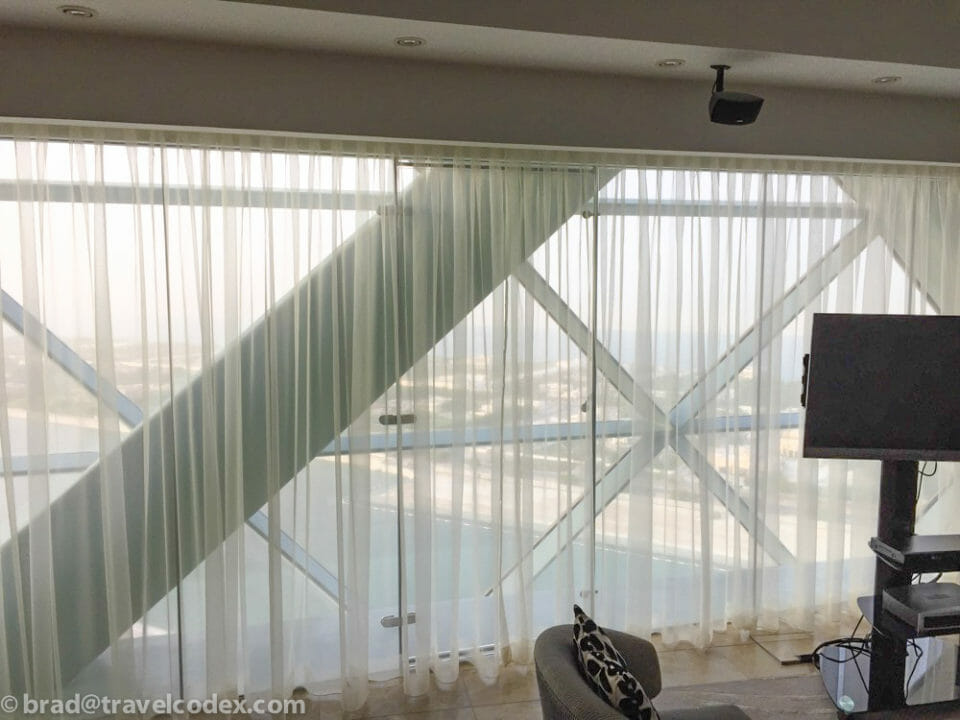 a room with a large window