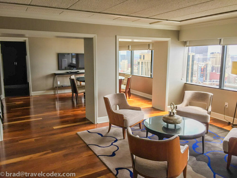 a room with a table and chairs