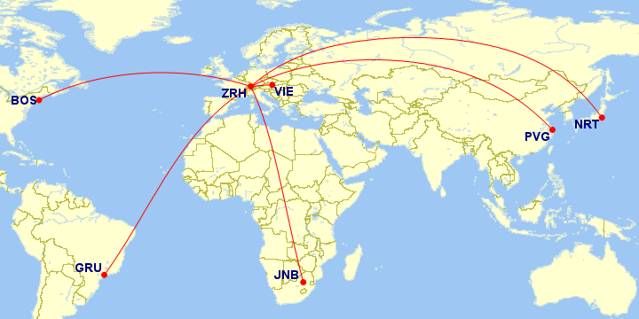 a map of the world with red lines